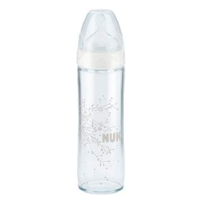 Biberon din sticla cu tetina din silicon marimea 1 New Classic Plus, 0-6 luni, 240 ml, 10745080, Nuk