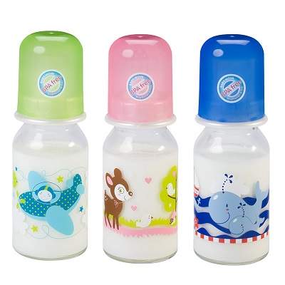 Biberon din sticla decorat, 125 ml, Baby Nova