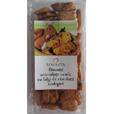 Biscuiti cu fulgi de ciocolata Bio Animalute Vesele, 140 g, Longevita