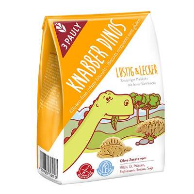 Biscuiti fara gluten Knabber Dinos 3Pauly, 100 g, Haus Rabenhorst