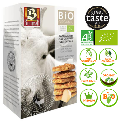 Biscuiti Bio cu branza de capra maturata, 75 gr, Buiteman