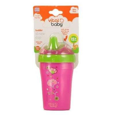 Cana cu pai roz Toddler Straw, +15 luni 280 ml, 443070, Vital Baby