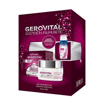 Caseta Gerovital H3E, Crema antirid intens hidratant SPF10 50 ml + Deodorant antiperspirant cu acid hialuronic Woman 150 ml, Farmec