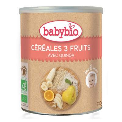 Cereale cu 3 fructe si quinoa, Gr. +6 luni, 220 g, Babybio