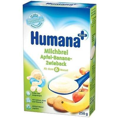 Cereale cu mar, banane si pesmet, Gr. 6 luni, 250 g, Humana