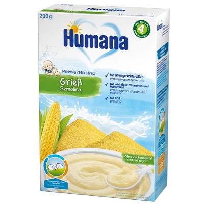 Cereale de gris cu lapte, +4luni, 200g, Humana