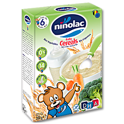 Cereale fara zahar, Orez cu legume, +6 luni, 250 g, Ninolac