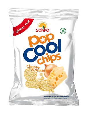 Chips din porumb, cu cascaval si ceapa, fara gluten, 60g, PopCool