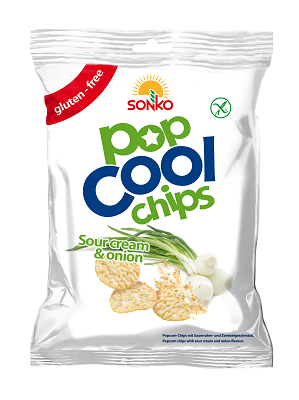 Chips din porumb, cu smantana si ceapa, fara gluten, 60g, PopCool