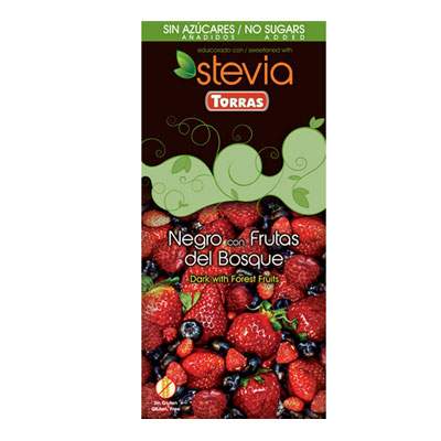 Ciocolata neagra cu fructe de padure cu Stevia, 125 g, Torras