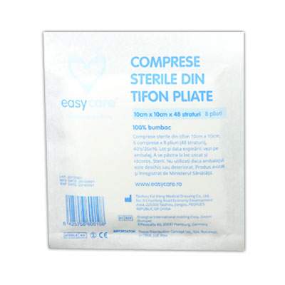 Comprese sterile din tifon pliate, 10x10 cm, 8 pliuri, EasyCare