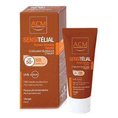 Crema coloranta pentru protectie solara Sensitelial SPF 50+, Nuanta Golden Tint, 40 ml, Acm