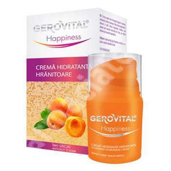 Crema hidratanta hranitoare cu extract de caise ten uscat Gerovital Happiness, 30 ml, Farmec