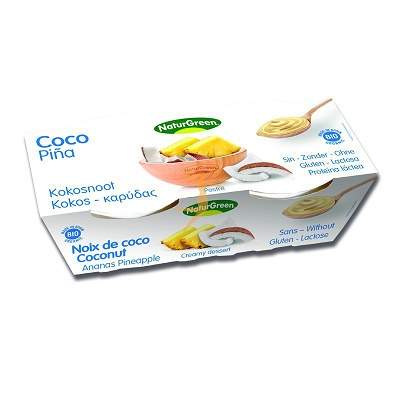 Desert Bio dietetic cu nuca de cocos si ananas, 2x125 g, Naturgreen