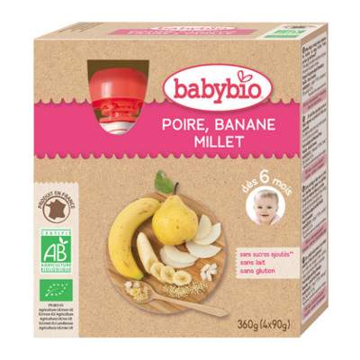 Desert cu pere, banane si mei, Gr. 6 luni, 4x90 g, Babybio