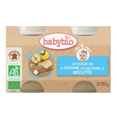 Desert din fructe cu mere si biscuit, Gr. 6 luni, 2x130 g, Babybio