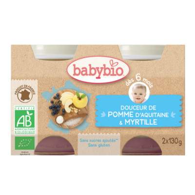 Desert dulceata de mere si afine, Gr. 6 luni, 2x130 g, Babybio