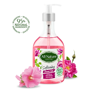 Gel de dus catifelant cu apa de trandafiri si Althea, 255 ml, All Nature