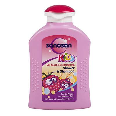 Gel de dus si sampon pentru copii cu aroma de zmeura, 200 ml, Sanosan