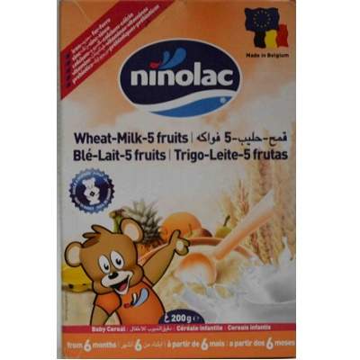 Grau cu lapte si 5 fructe, +6 luni, 200 gr, Ninolac