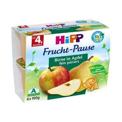 Gustare Bio cu fructe mere si pere, Gr. 4 luni, 4x100 g, Hipp