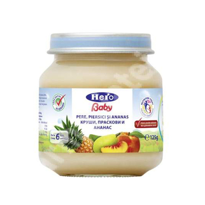 Gustare din pere, piersici si ananas,  6 luni, 125 g, Hero Baby