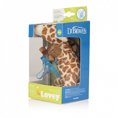 Jucarie girafa lovey plus suzeta silicon albastru, 0- 6 luni, Dr Browns