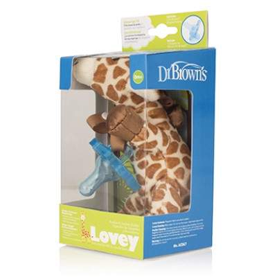 Jucarie girafa Lovey + Suzeta din silicon albastra, 0-6 luni, AC047, Dr Browns