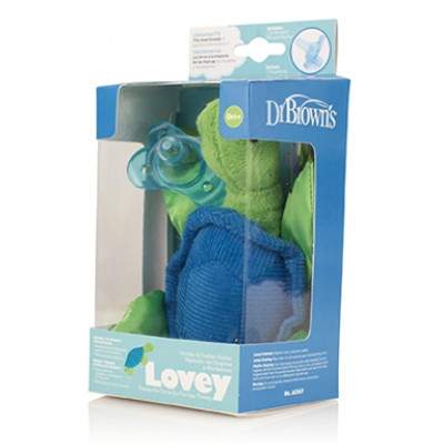 Jucarie testoasa Lovey + Suzeta din silicon albastra, 0-6 luni, AC049, Dr Browns