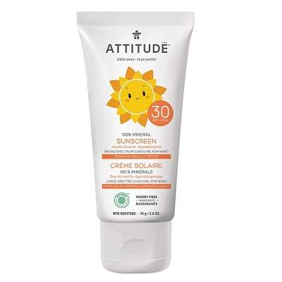 Lotiune de corp protectie solara cu vanilie pentru copii SPF 30, 75 g, Attitude