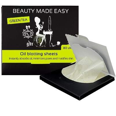 Foite matifiante cu ceai verde pentru ten, 80 bucati, BeautyMadeEasy