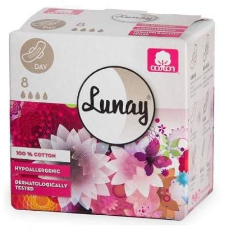 Absorbante de zi din bumbac cu aripioare, 8buc, Lunay