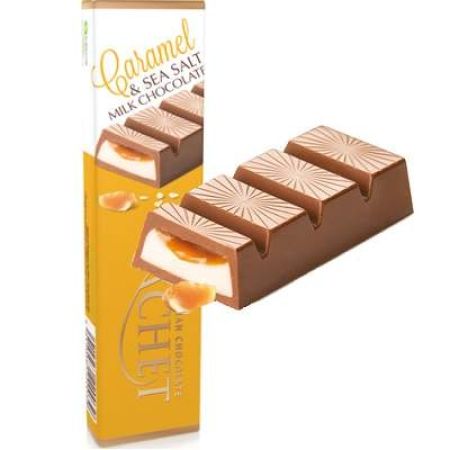 Baton de ciocolata cu lapte, sare de mare si crema caramel, 70 g, Cachet