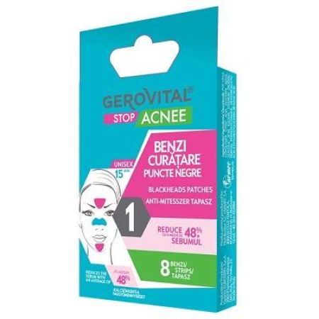 Benzi de curatare puncte negre Gerovital Stop Acnee, 8 bucati, Farmec