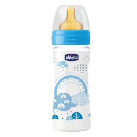 Biberon cu tetina de latex flux mediu PP WellBeing Boy, +2 luni, 250 ml, 2062220-7, Chicco