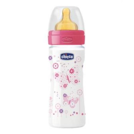 Biberon cu tetina de latex flux mediu PP WellBeing Girl, +2 luni, 250 ml, 2062210-7, Chicco