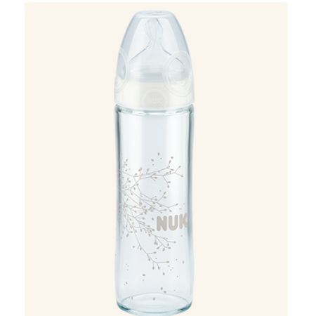 Biberon din sticla cu tetina din silicon New Classic, 0-6 luni, 240 ml, Nuk