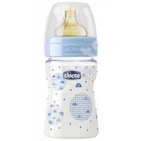 Biberon PP tetina cauciuc flux normal bleu Well Being, +0 luni, 150 ml, 70730-7, Chicco