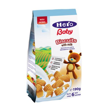 Biscuiti cu lapte,  6 luni, 190 g, Hero Baby