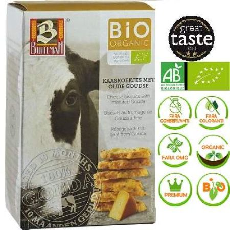 Biscuiti Bio cu branza de Gouda maturata, 75 gr, Buiteman