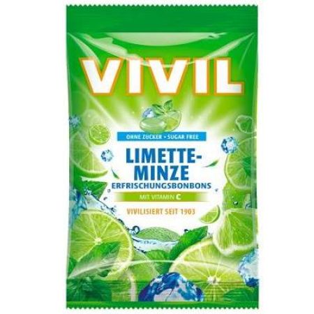 Bomboane cu lime, menta si vitamina C, 80 g, Vivil