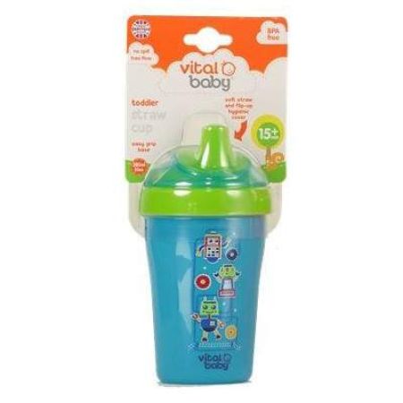 Cana cu pai albastra Toddler Straw, +15 luni 280 ml, 442079, Vital Baby