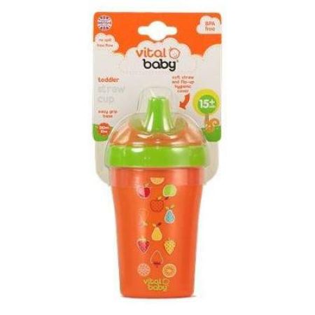 Cana cu pai portocalie Toddler Straw,  15 luni 280 ml, 442079, Vital Baby