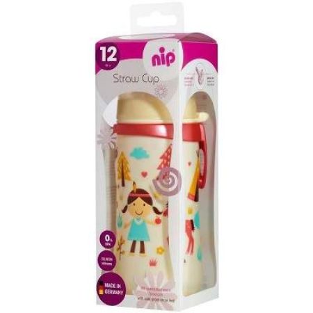 Cana cu clips si pai, PP, Straw Cup Girl, 12 luni, 330 ml, Nip