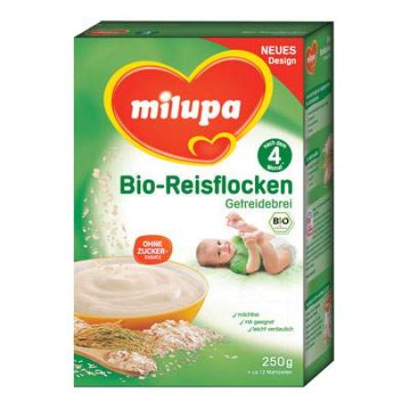 Cereale Bio fulgi de orez, Gr. 4 luni, 250 g, Milupa