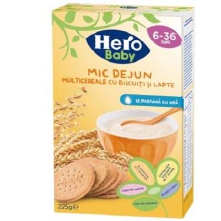 Cereale cu biscuiti si lapte, 6-36 luni, 250 g, Hero Baby