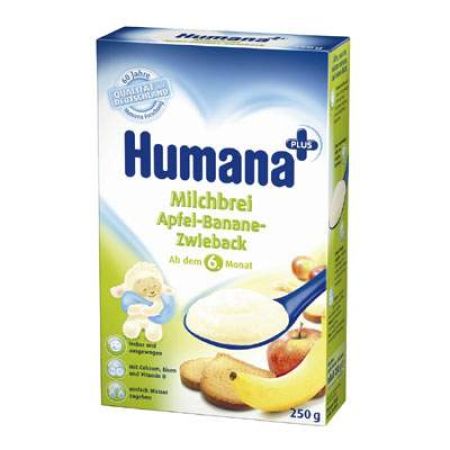 Cereale cu mar, banane si pesmet, Gr. 6 luni, 250 g, Humana