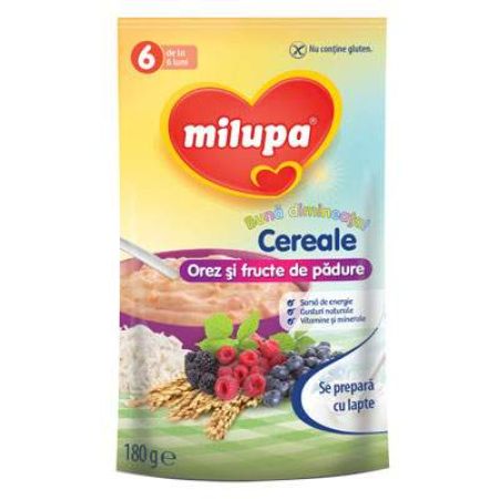 Cereale orez si fructe de padure Buna dimineata, Gr. +6 luni, 180 g, Milupa