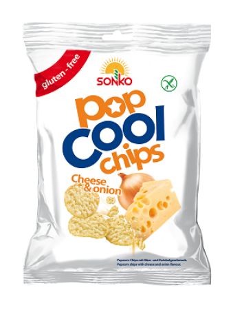 Chips din porumb, cu cascaval si ceapa, fara gluten, 60g, PopCool