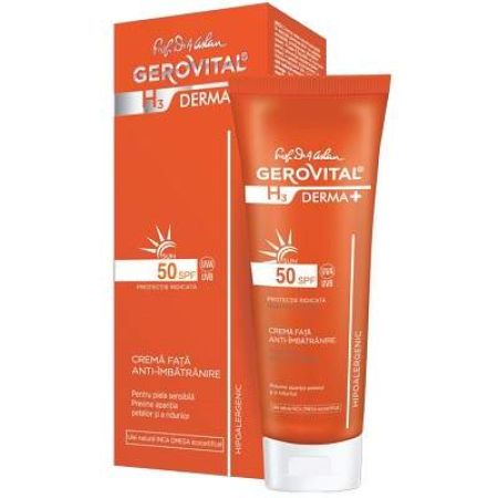 Crema de fata anti-imbatranire SPF50+ Gerovital H3 tenta naturala, 50ml, Farmec